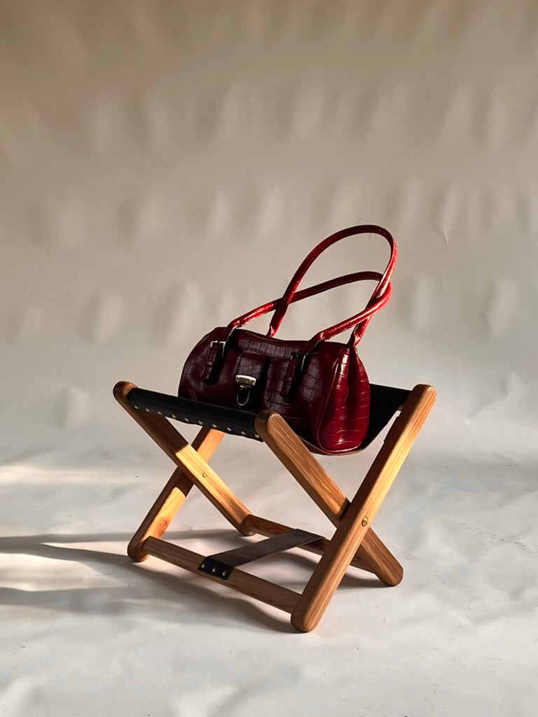 Mount Athos Bag Stand – Elm, Leather & Brass