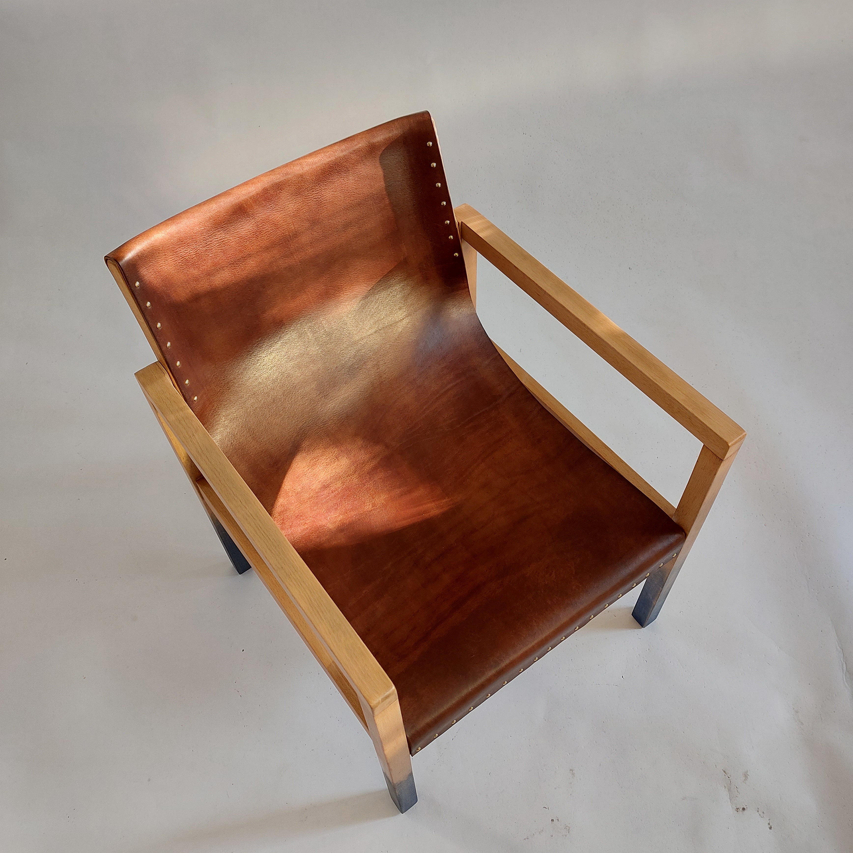 Ink Armchair – 3mm Leather on Restored Beech Frame