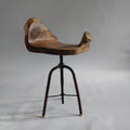 Walnut & Stool — Hand Carved Solid Walnut Seat on Vintage Industrial Swivel Base