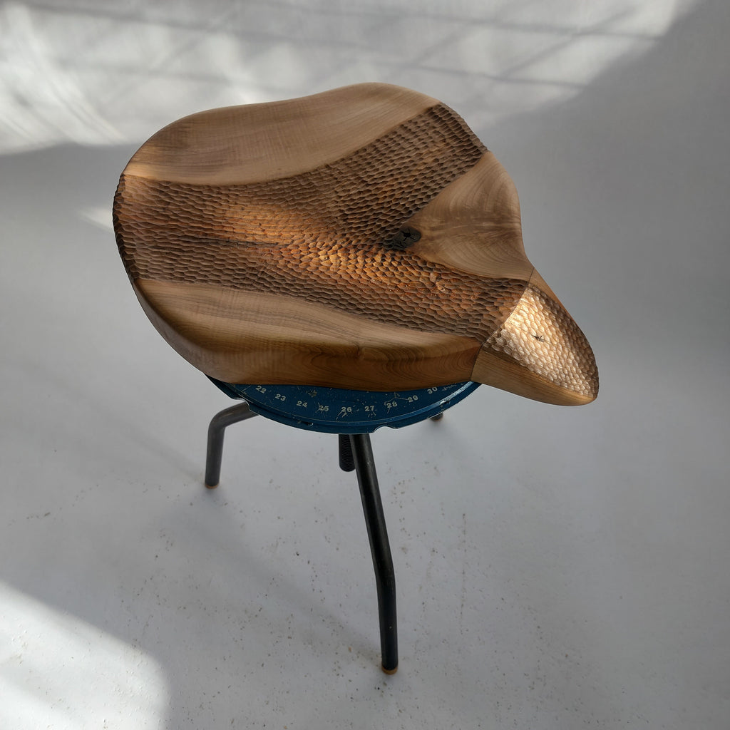 Hand-Carved Walnut Sculptural Seat