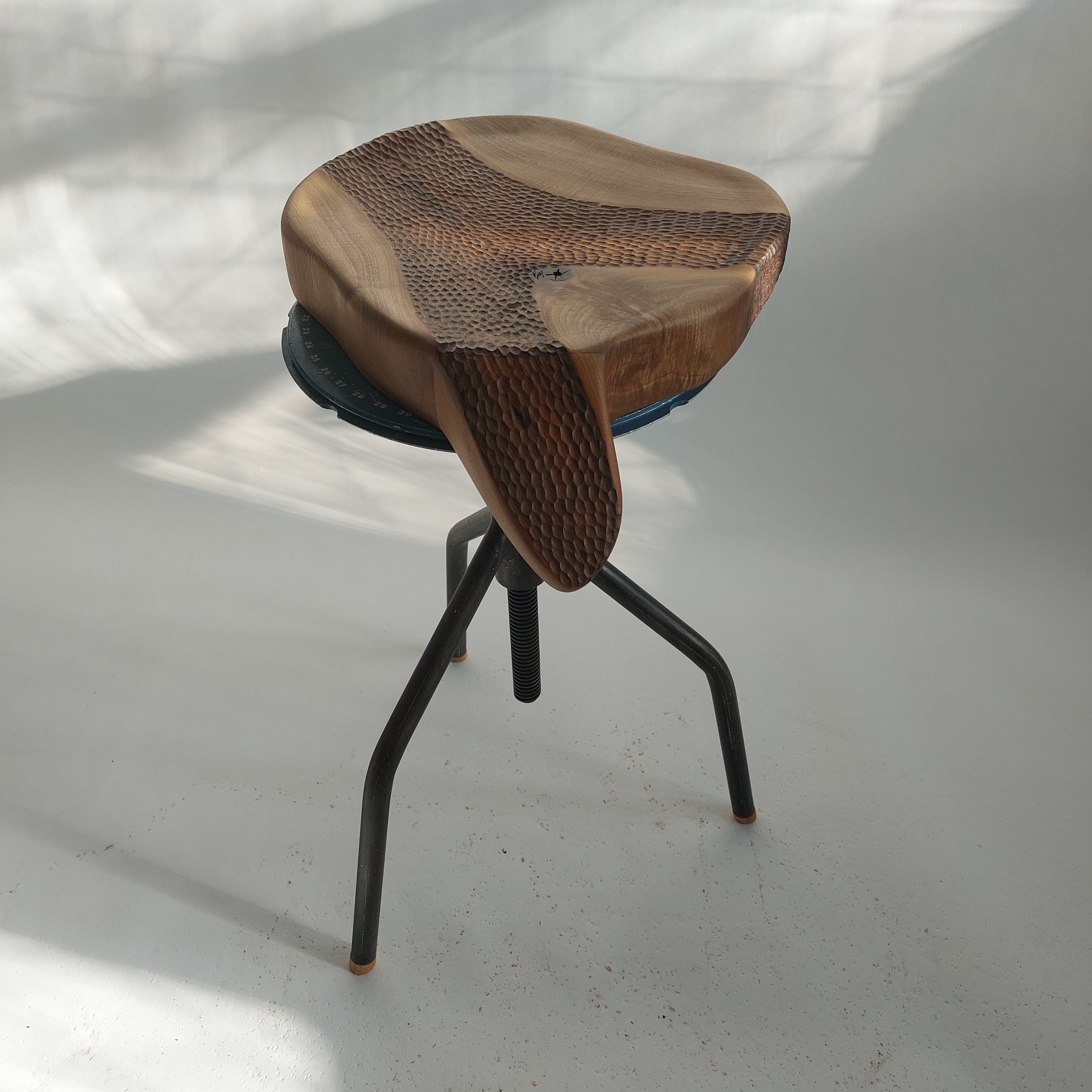 Hand-Carved Walnut Sculptural Seat