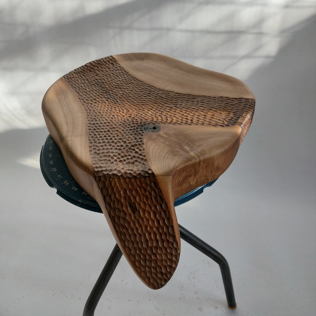 Hand-Carved Walnut Sculptural Seat
