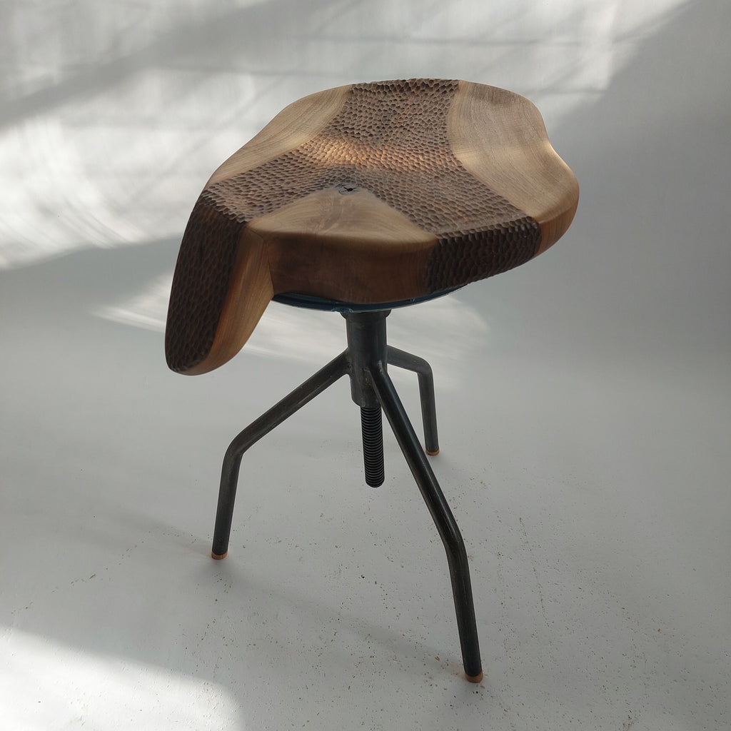 Hand-Carved Walnut Sculptural Seat