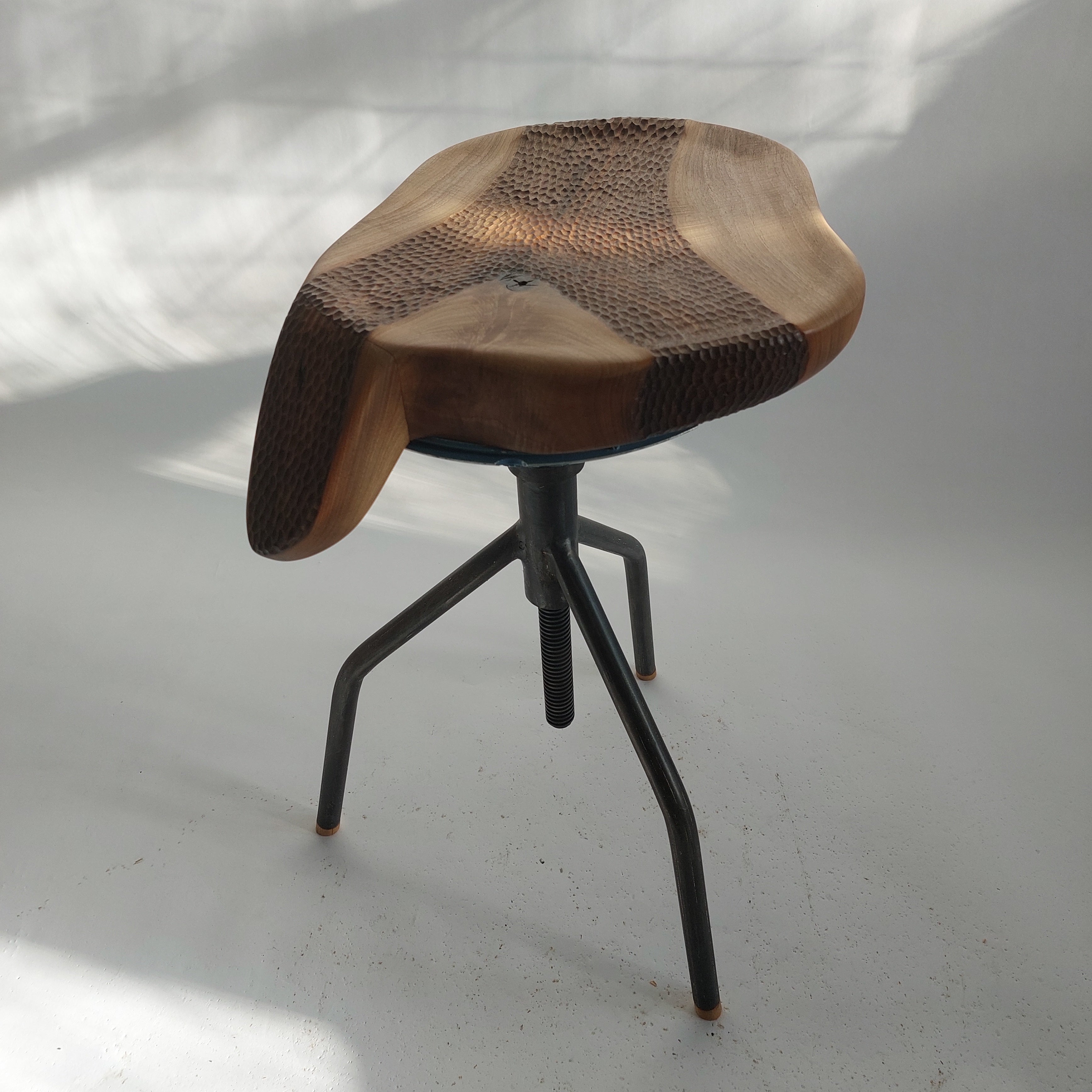 Hand-Carved Walnut Sculptural Seat