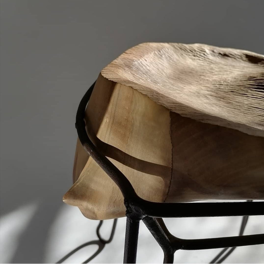 Walnut & Stool No3 — Hand-Carved Sculptural Walnut Stool