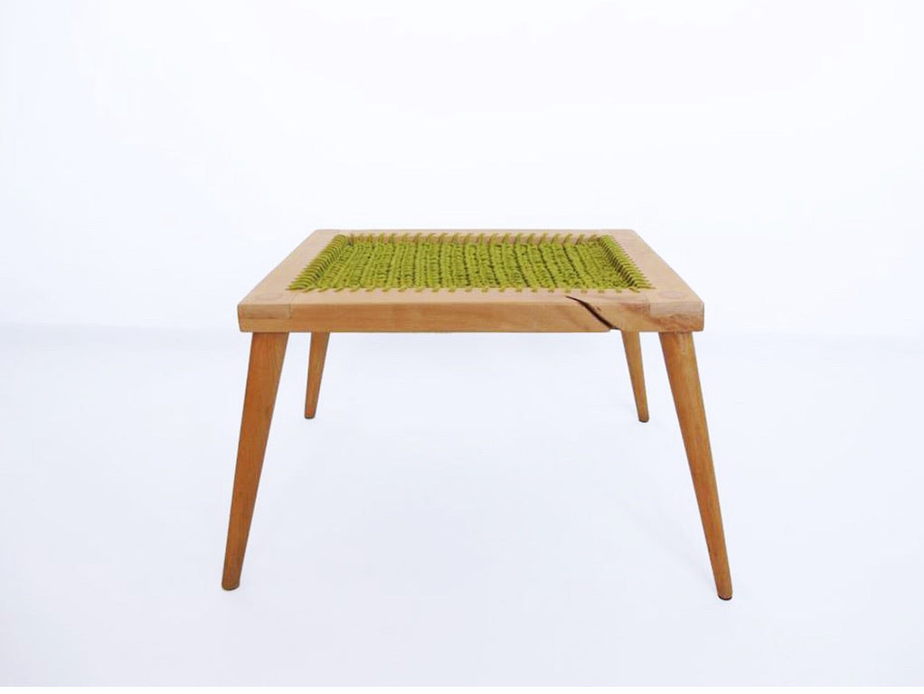 Green Apple Stool – Hand-Dyed Knitted Cotton Cord on 70s Vintage Base
