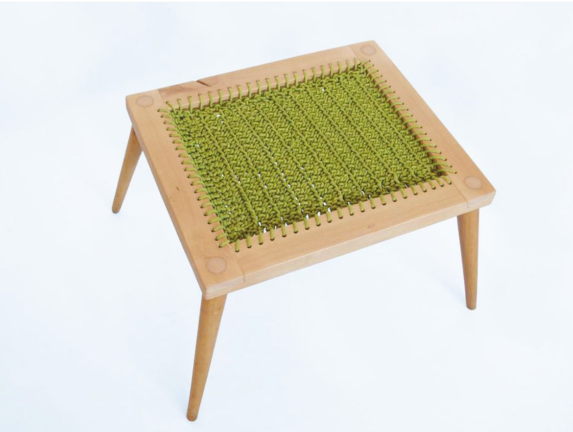 Green Apple Stool – Hand-Dyed Knitted Cotton Cord on 70s Vintage Base