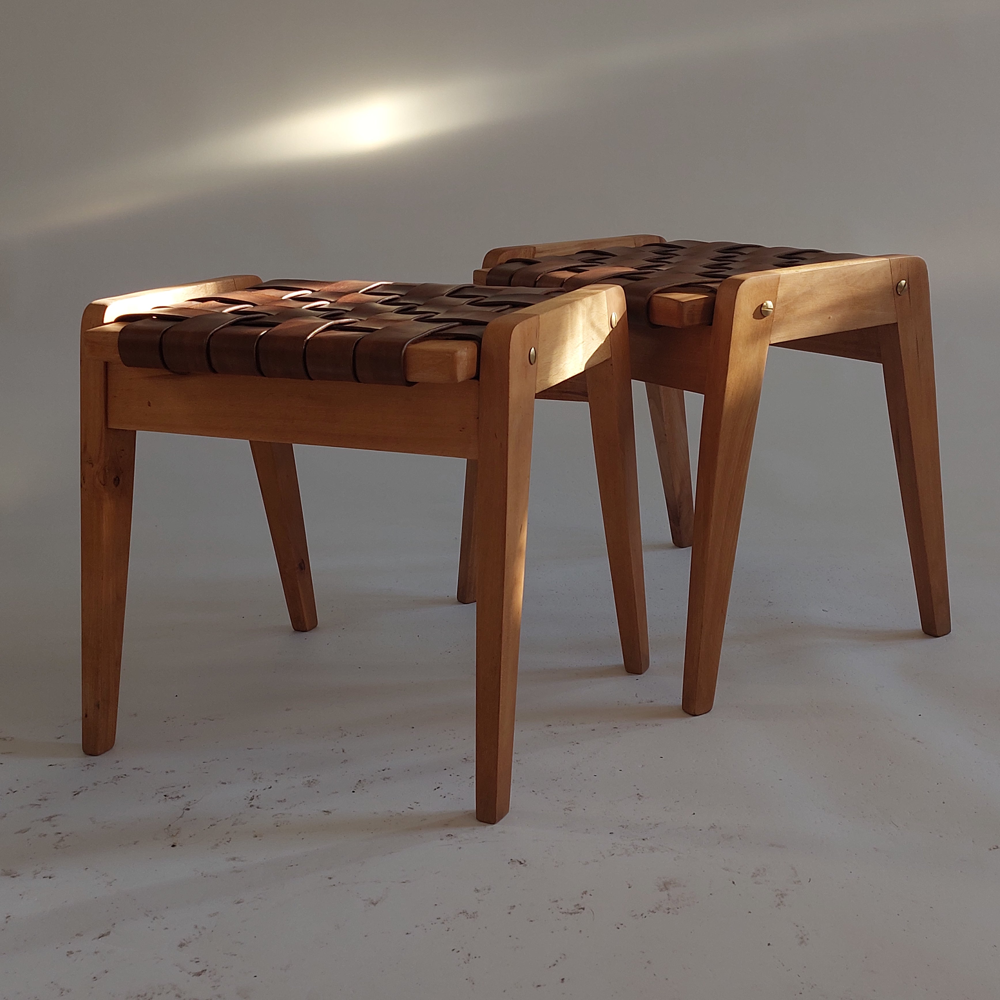 Chocolate Belt Stool — Handwoven Leather Seat