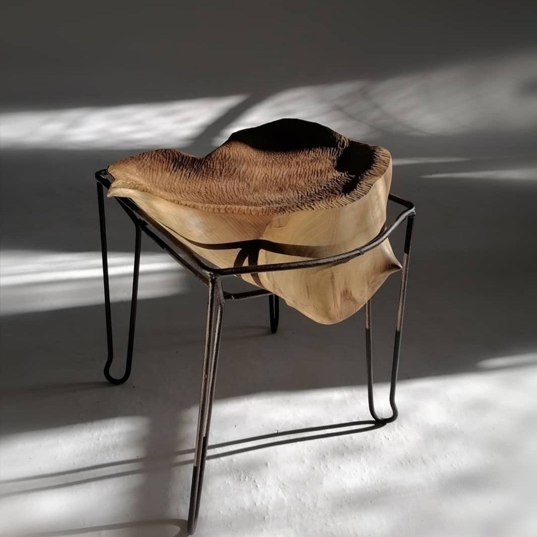 Walnut & Stool No3 — Hand-Carved Sculptural Walnut Stool