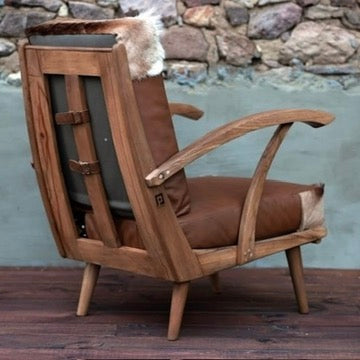 Rhodope Lounge Armchair #2 – Leather, Kilim & Sheepskin Fur