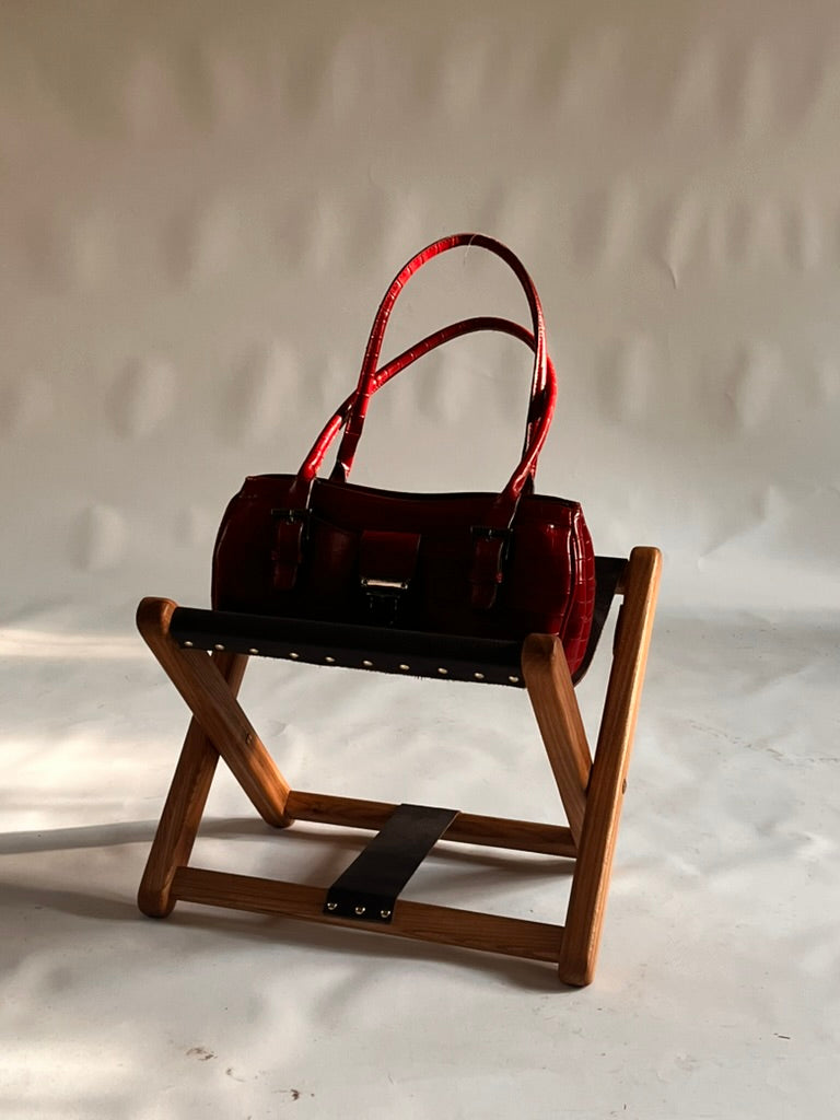 Mount Athos Bag Stand – Elm, Leather & Brass