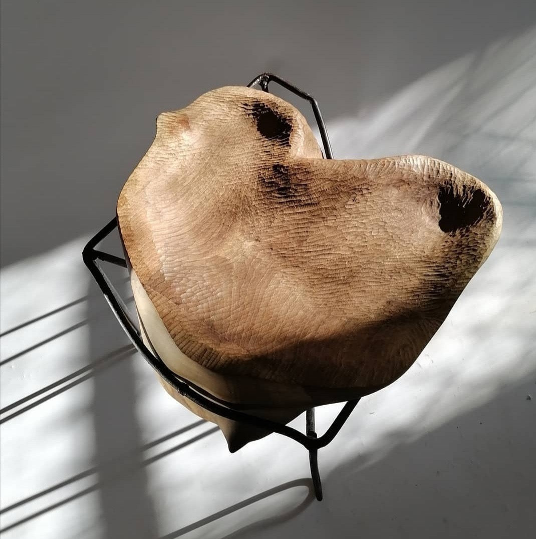 Walnut & Stool No3 — Hand-Carved Sculptural Walnut Stool