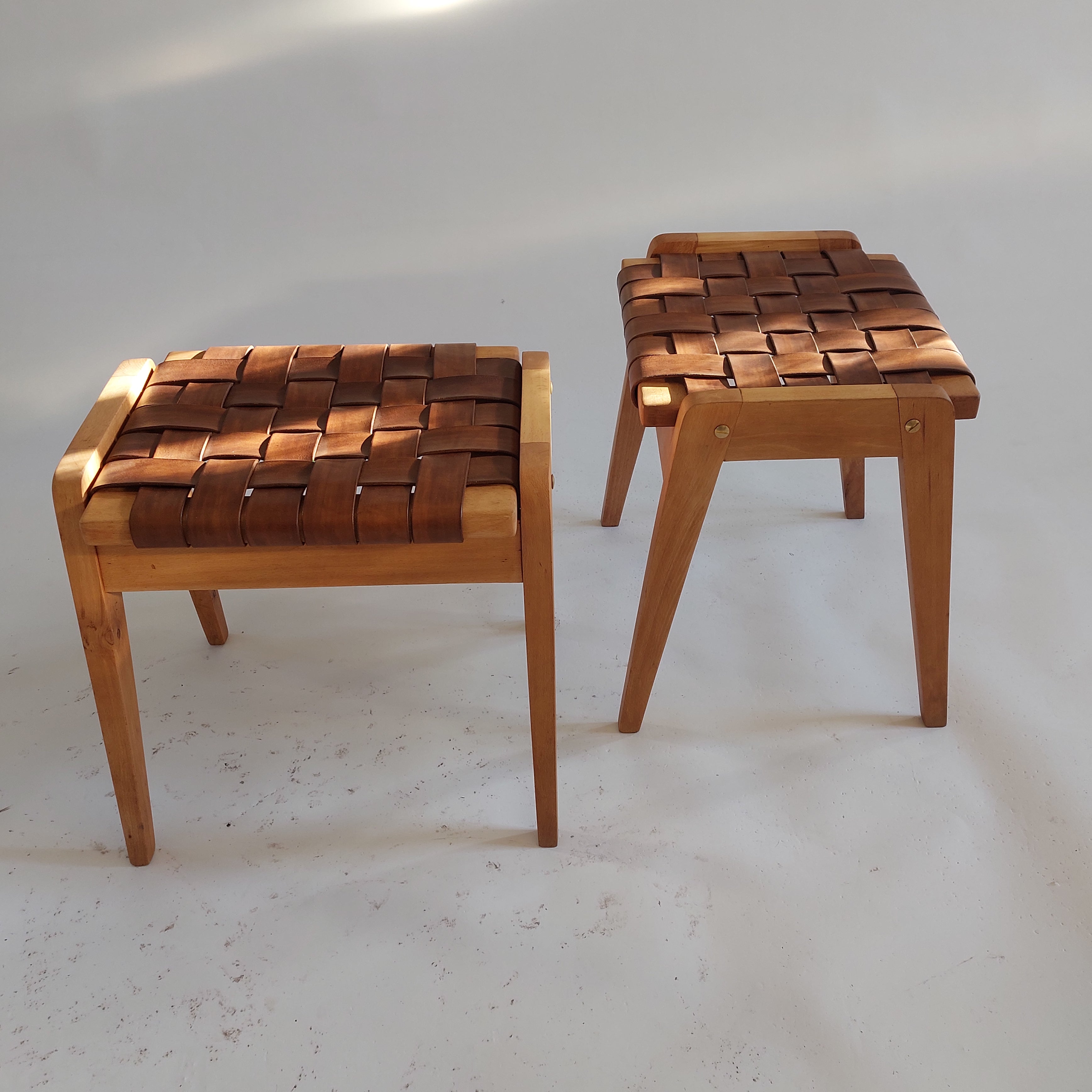 Chocolate Belt Stool — Handwoven Leather Seat