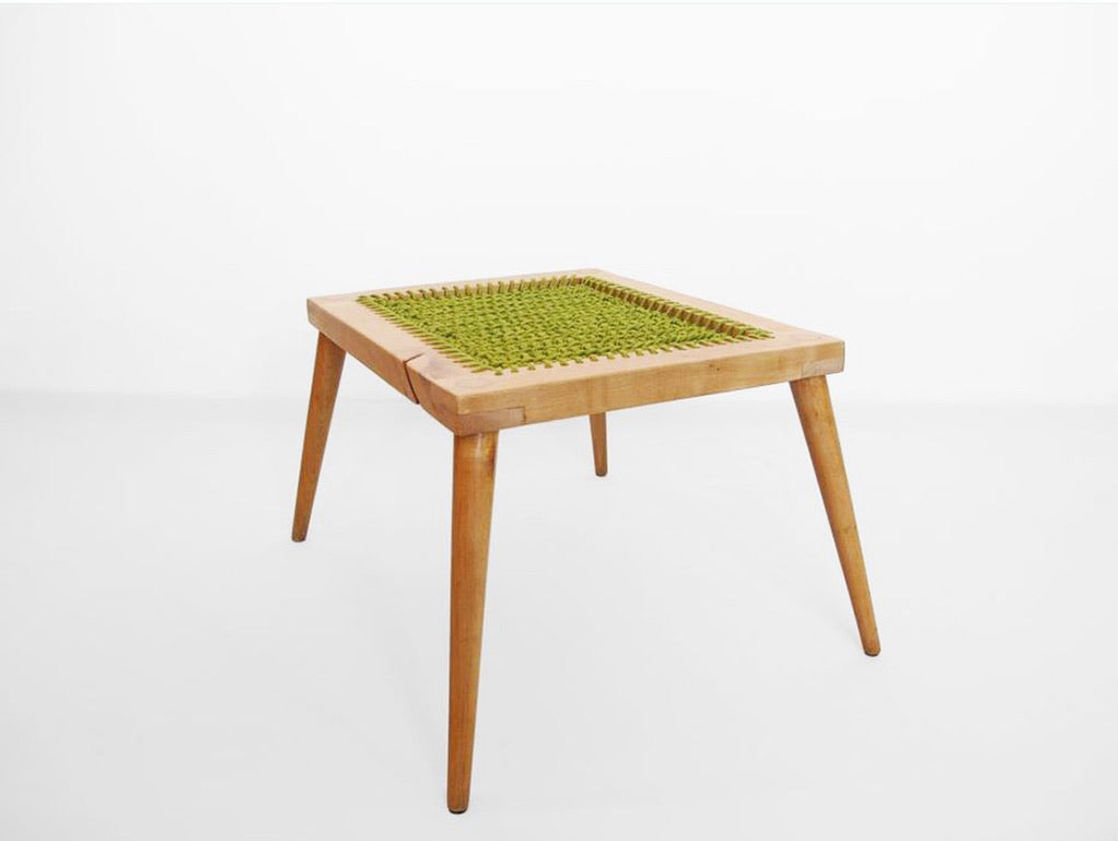 Green Apple Stool – Hand-Dyed Knitted Cotton Cord on 70s Vintage Base