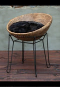 Fluffy Bowl Stool – Hand-Carved Wood & Vintage Metal Base