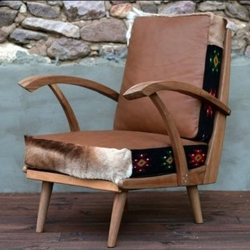 Rhodope Lounge Armchair #2 – Leather, Kilim & Sheepskin Fur
