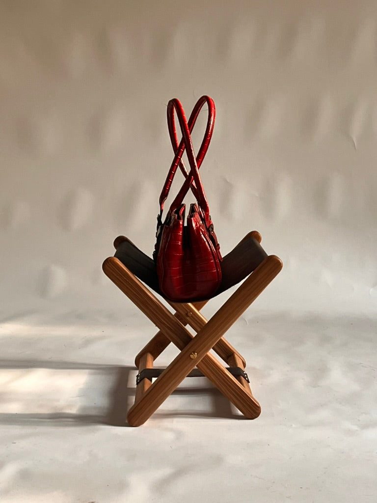 Mount Athos Bag Stand – Elm, Leather & Brass