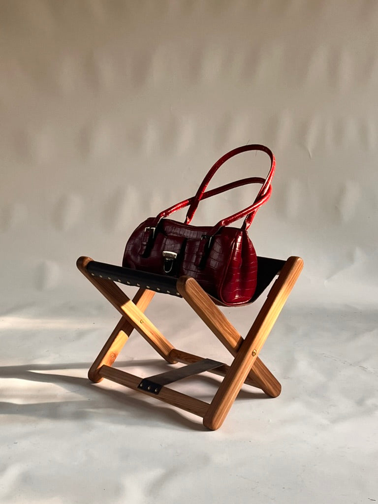 Mount Athos Bag Stand – Elm, Leather & Brass