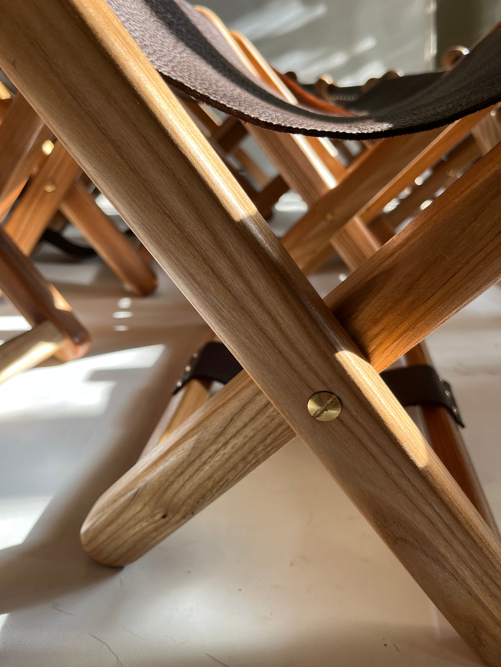 Mount Athos Bag Stand – Elm, Leather & Brass