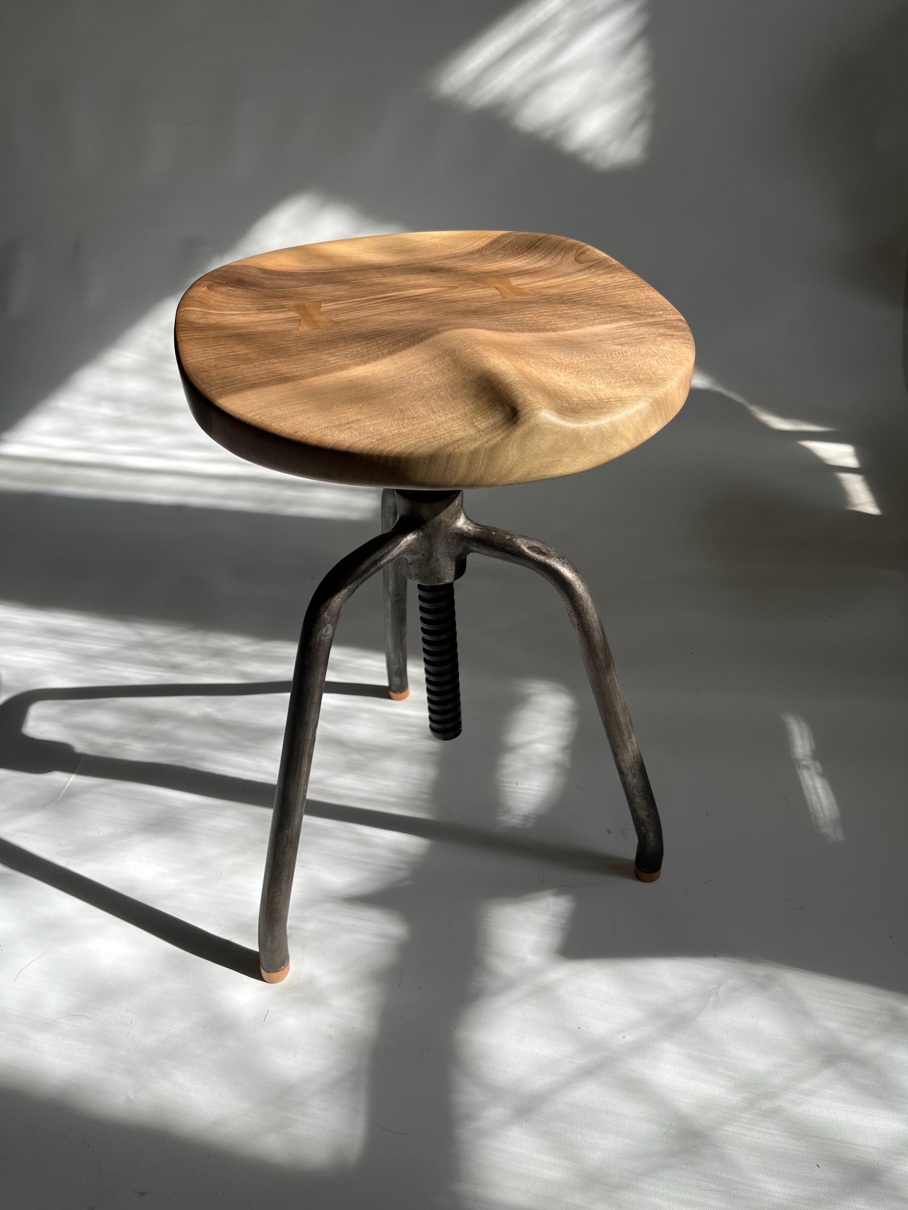 Walnut Carved Swivel Stool