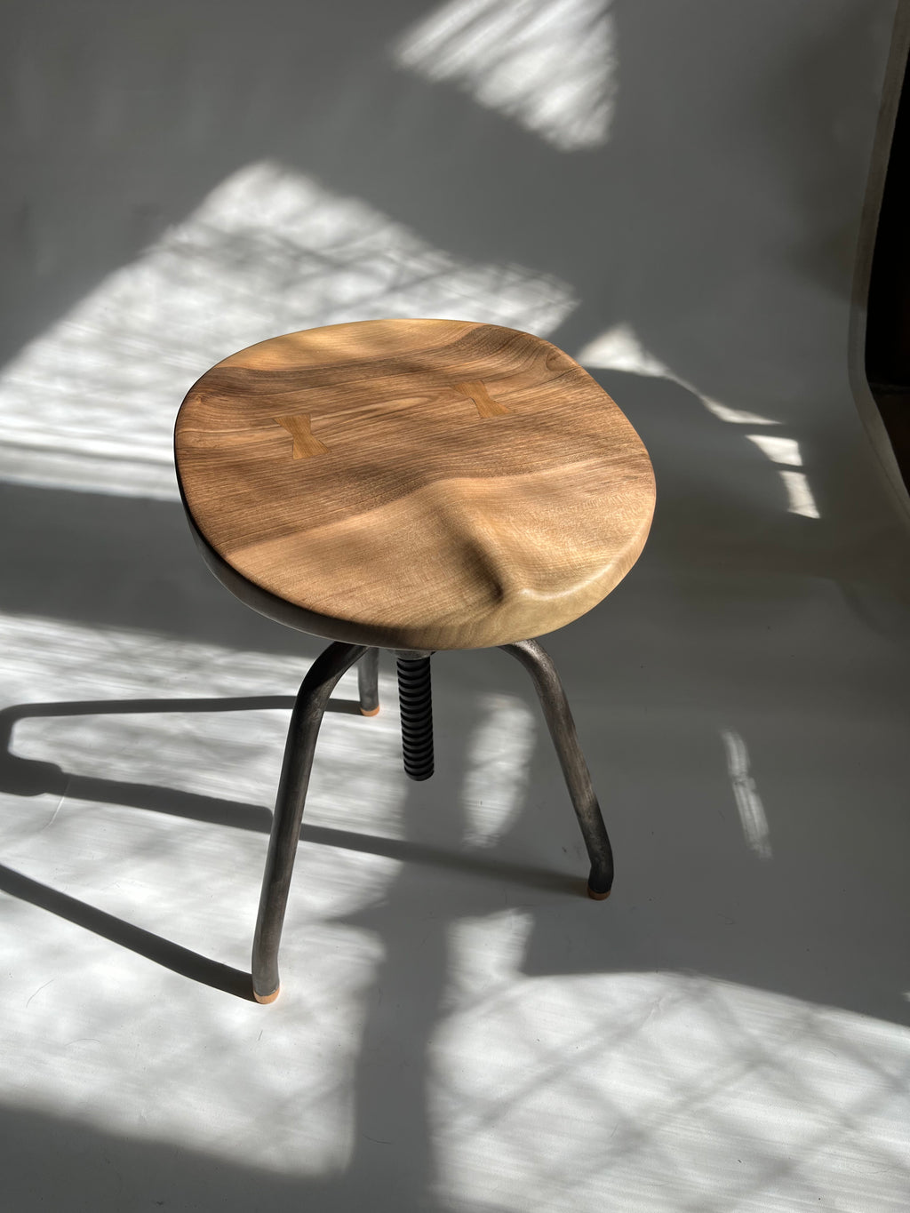 Walnut Carved Swivel Stool