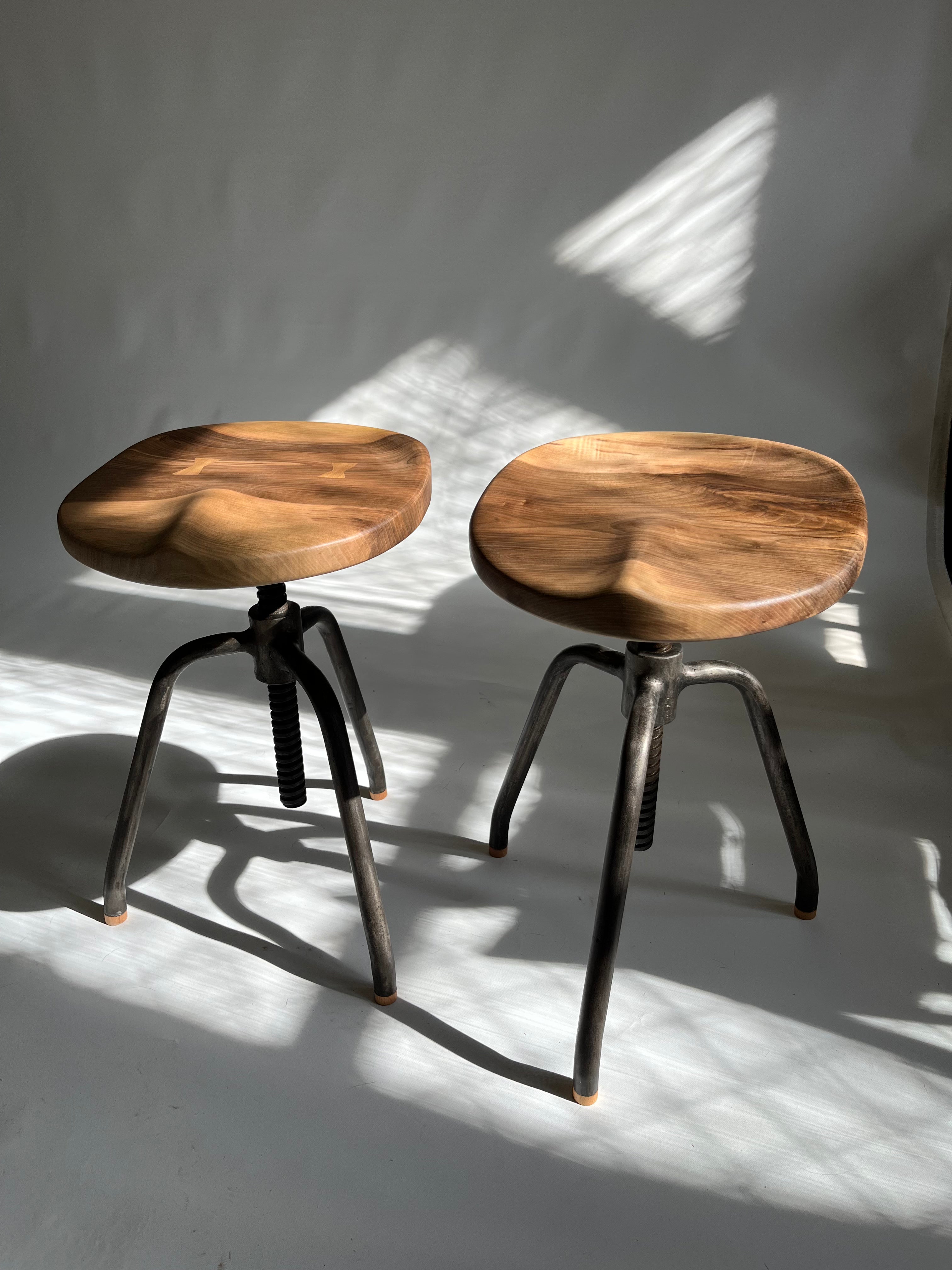 Walnut Carved Swivel Stool