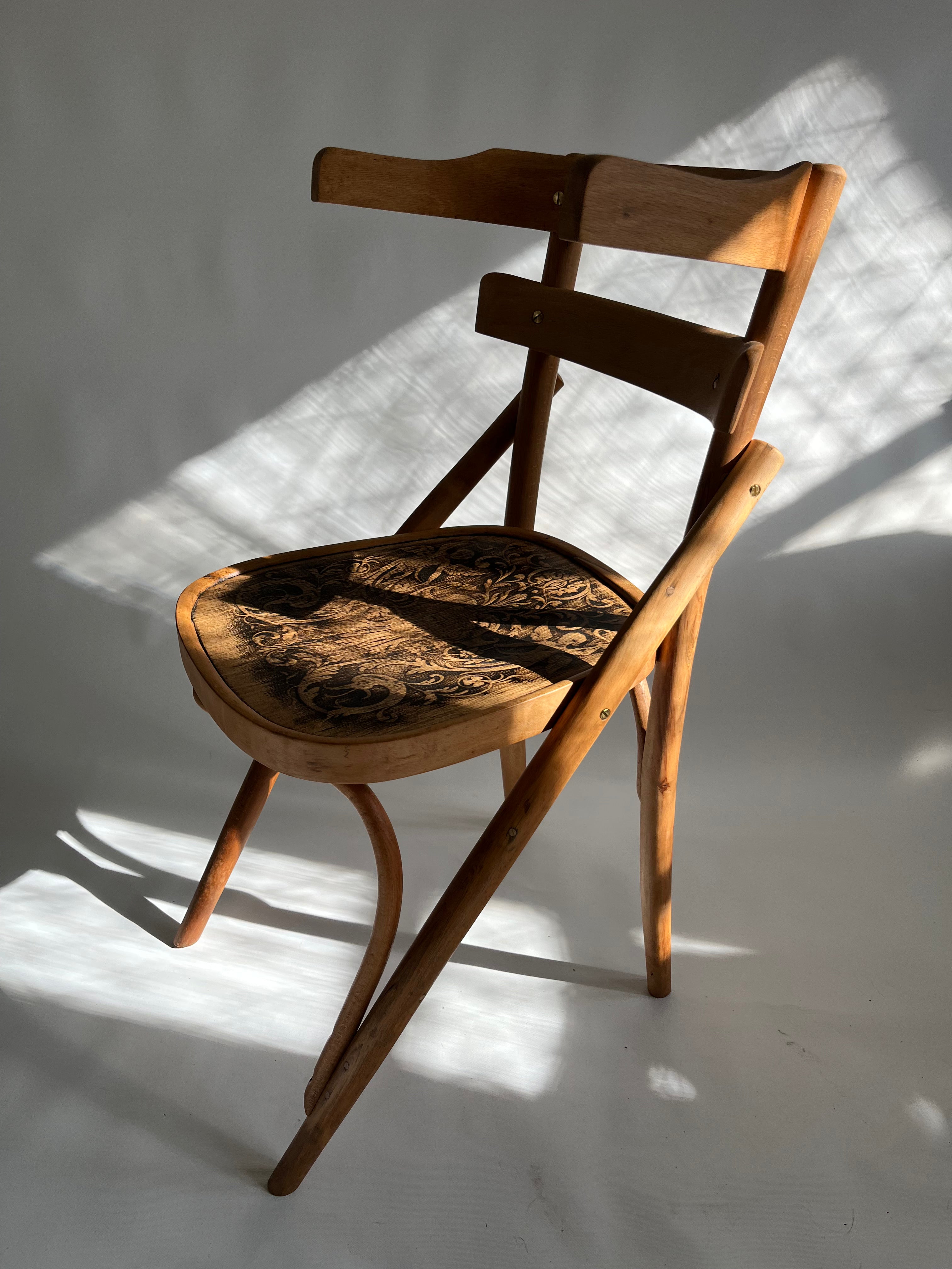 Tattooed Seat Chair - Reclaimed Bentwood Vintage Chair Collage