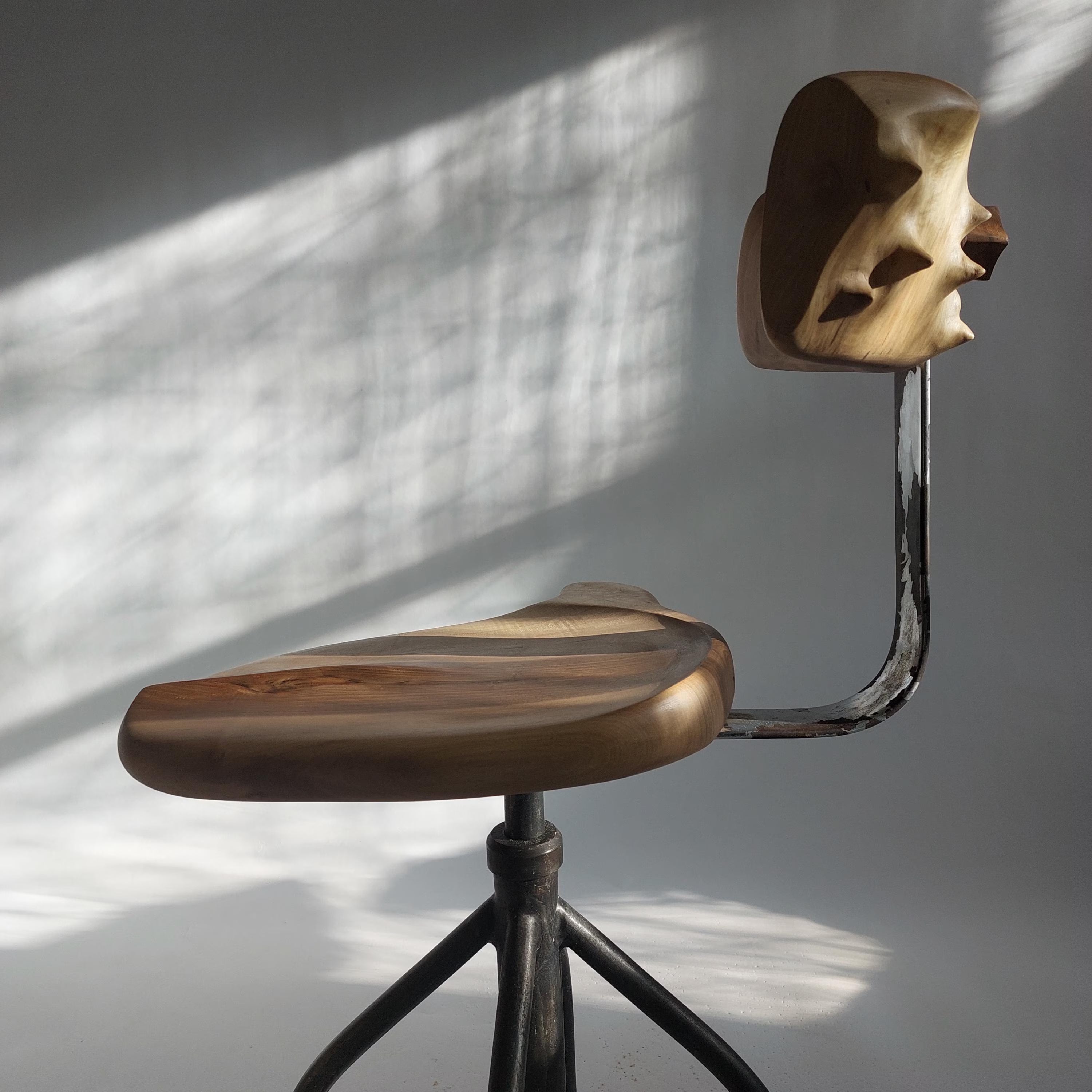 Hand-Carved Walnut Stool