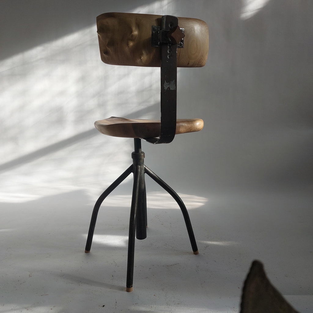 Hand-Carved Walnut Stool