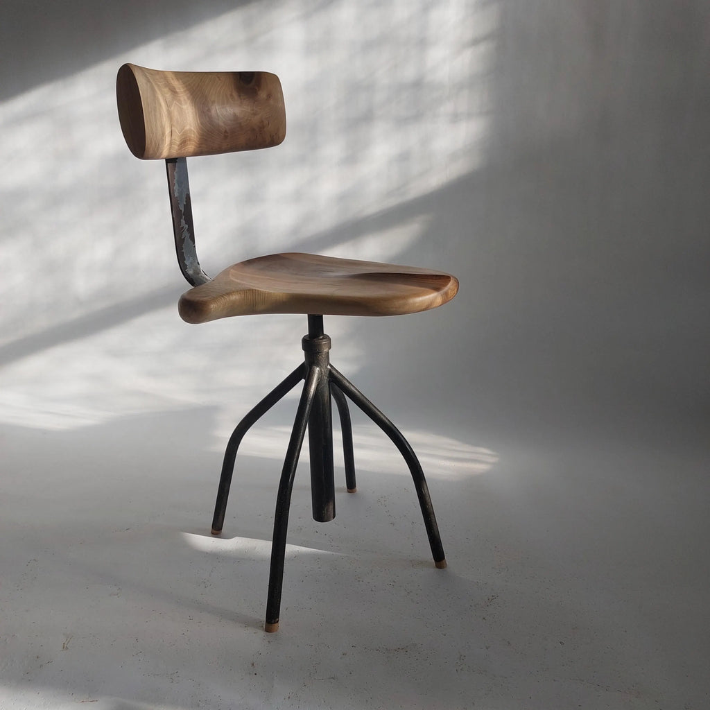 Hand-Carved Walnut Stool