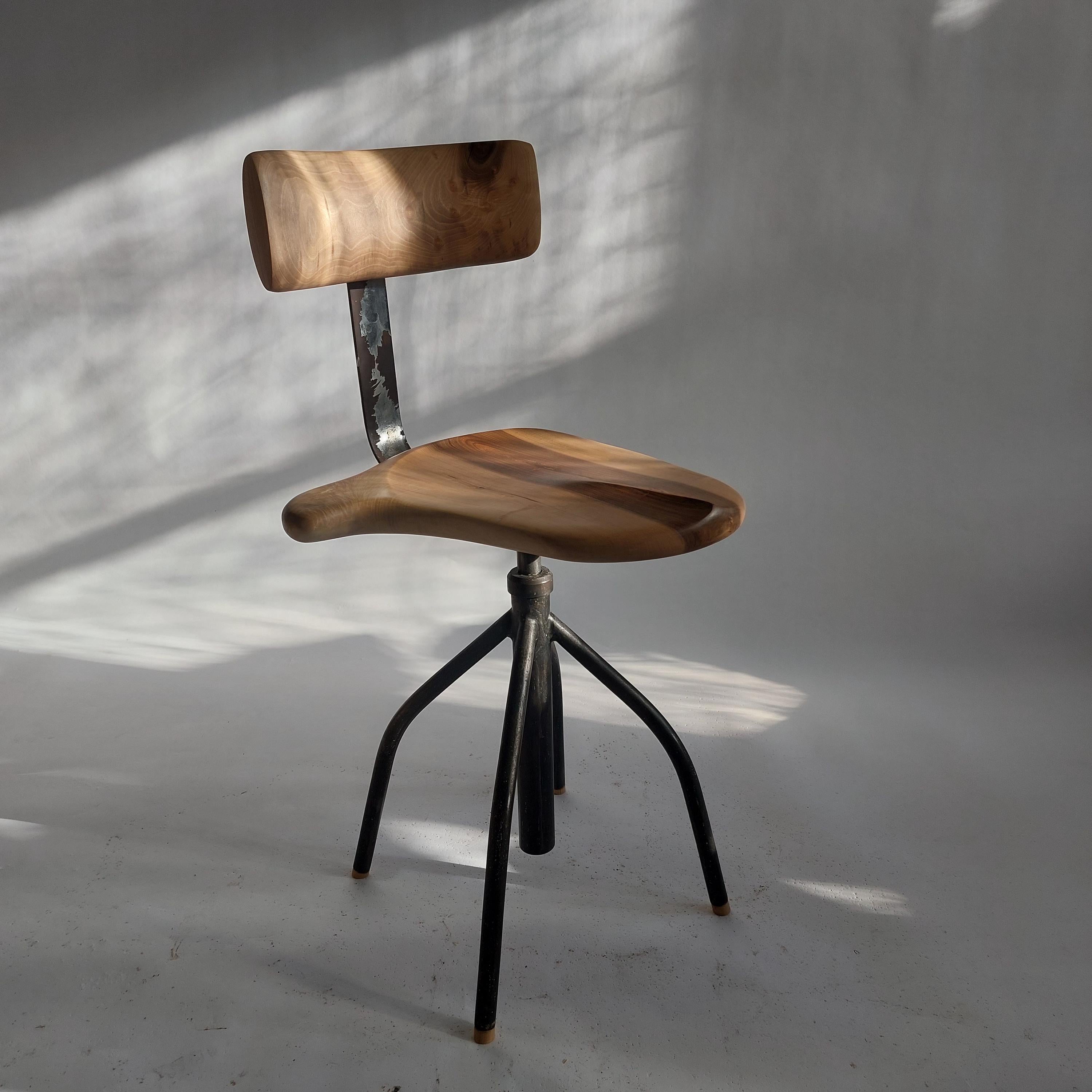 Hand-Carved Walnut Stool