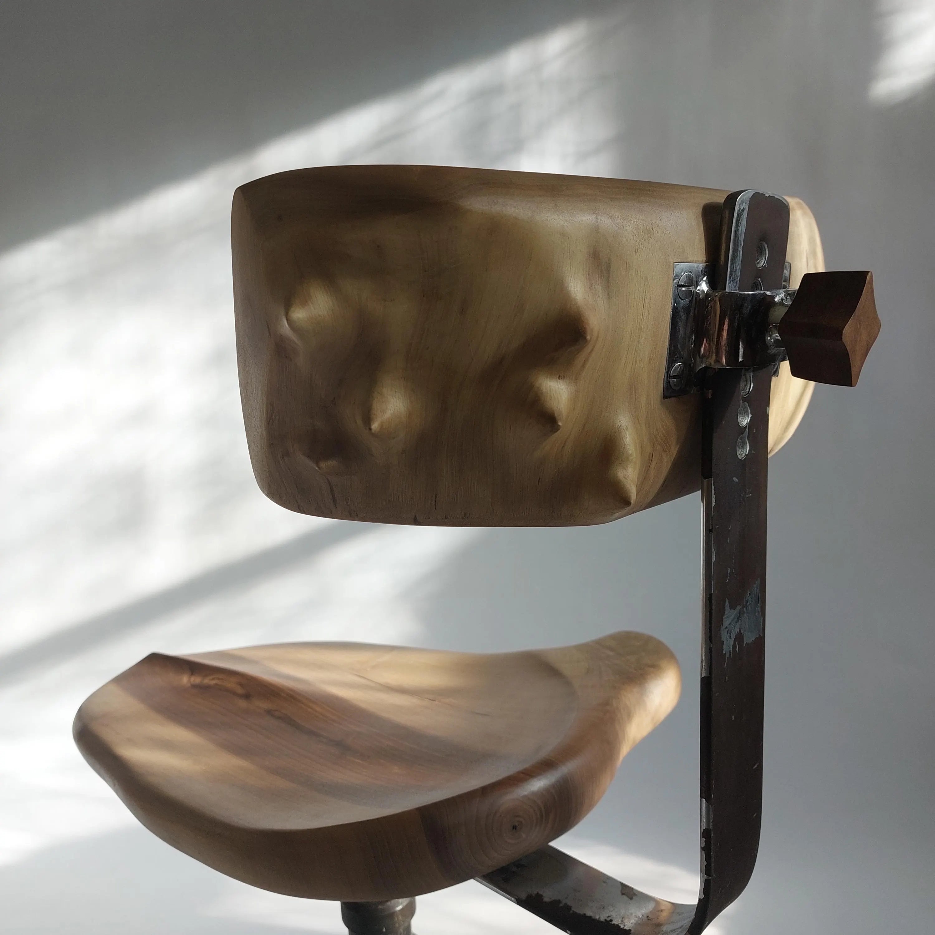 Hand-Carved Walnut Stool