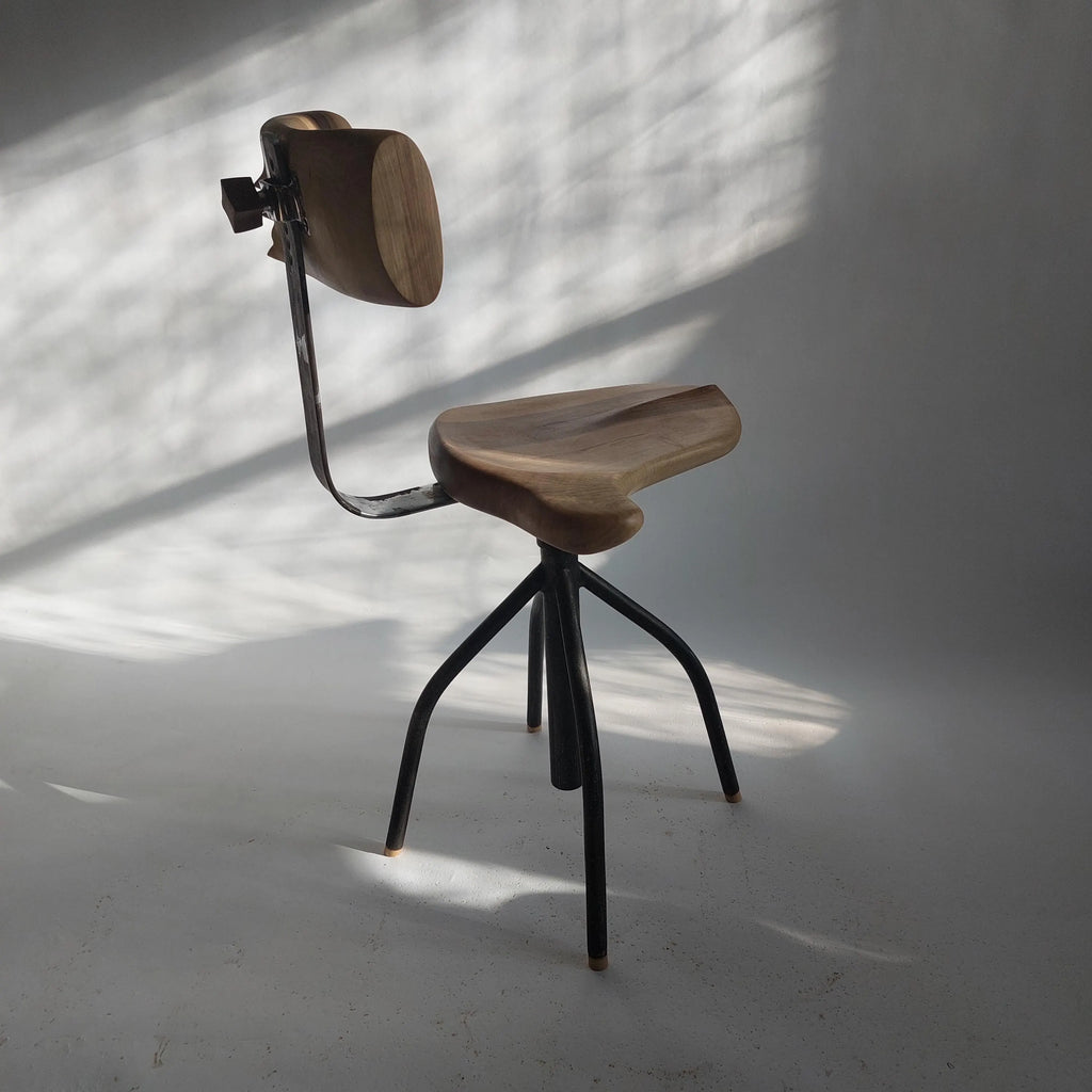 Hand-Carved Walnut Stool