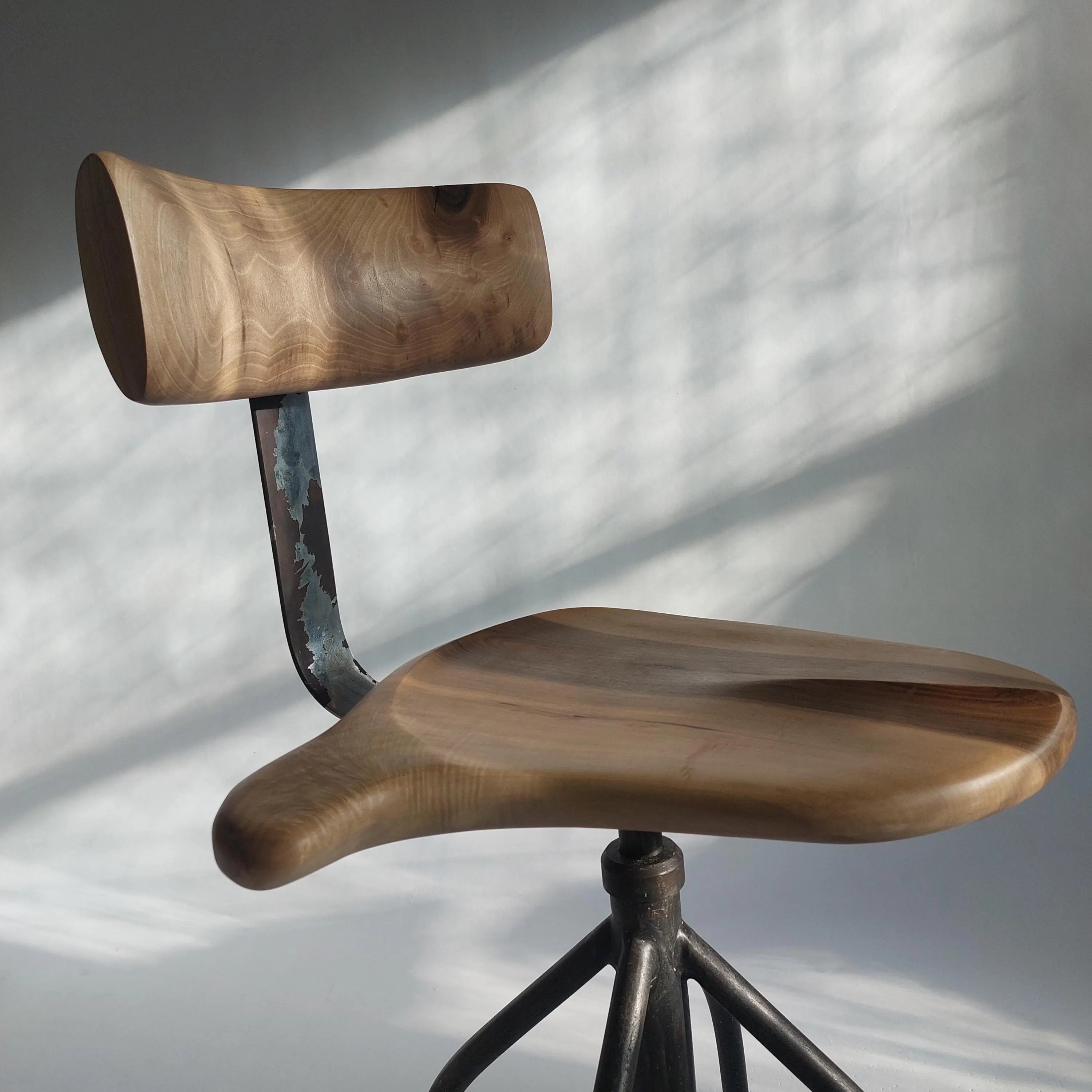 Hand-Carved Walnut Stool