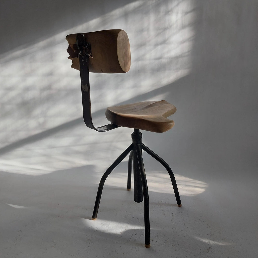 Hand-Carved Walnut Stool