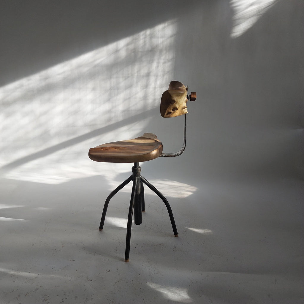 Hand-Carved Walnut Stool